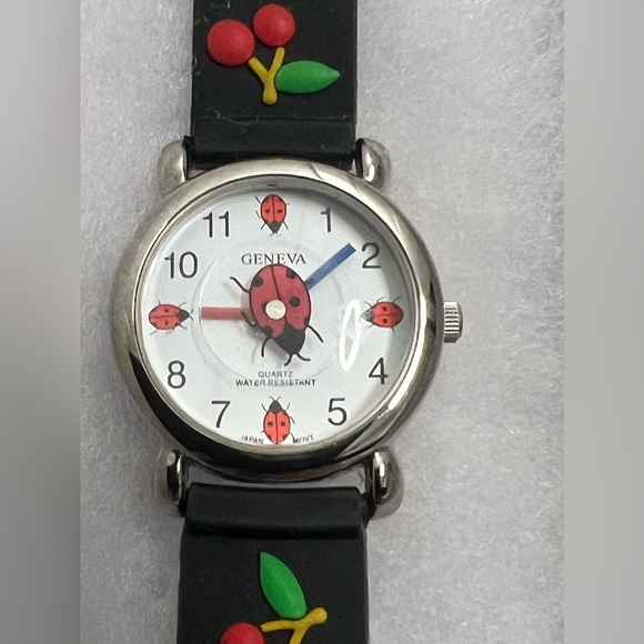 Geneva Quartz Girls Ladybug with Cherries Black Wrist Watch Water Resistant - Picture 10 of 14